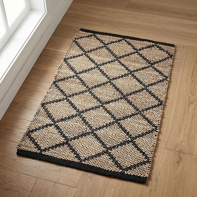 · REDEARTH · Jute Cotton Area Rug - 2'x3' Rectangular Rug, Sustainable Handwoven, Non-Shedding, Soft & Durable – Reversible, Neutral Tones for Home Décor in Living Room, Dining Room, Bedroom