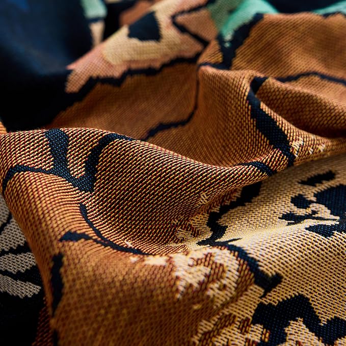Boho Throw Blanket, 100% Handwoven Cotton Southwestern Farmhouse Floral Decor Reversible Blanket, All Season Throw for Sofa Bed Tapestry Outdoor Camping Picnic. 71″×91″