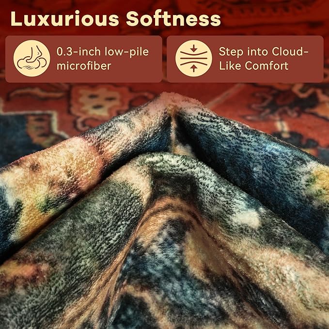 YJ.GWL Area Rugs for Living Room 9x12 Machine Washable Rugs, Non Slip Floral Vintage Rug Indoor Carpet, Stain Resistant Large Rug for Bedroom Dining Room, Orange-Red