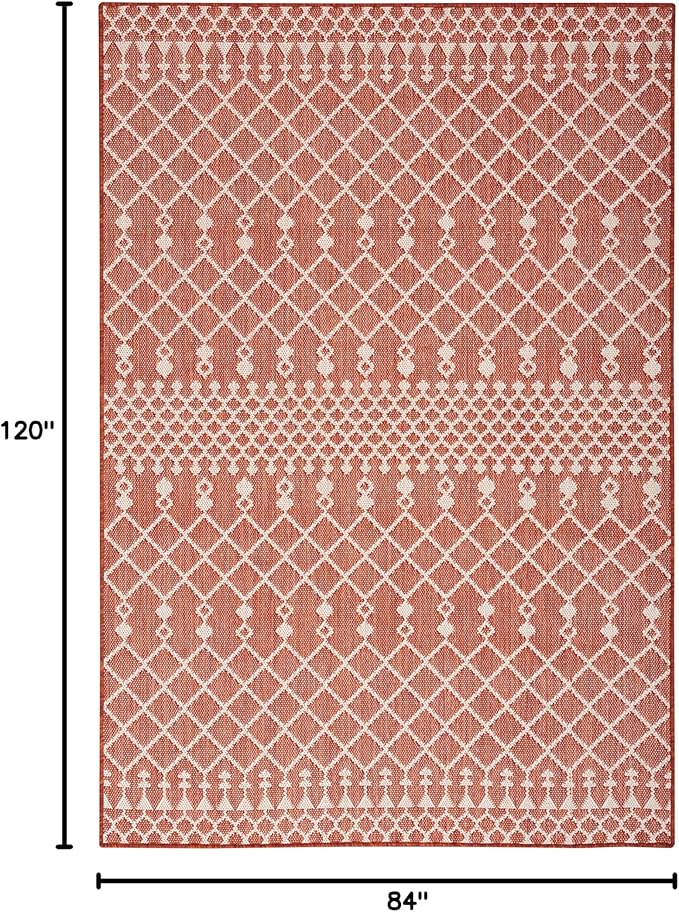 Nourison Home Positano Terracotta 7' x 10' Area Rug - Easy Clean, Non Shedding, Bed Room, Living Room, Dining Room, Kitchen (7' x 10')