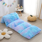 Mengersi Velvet Floor Pillows,Faux Fur Tie Dye Pillow Bed Floor Lounger Cover,Sleeping Mat for Kids Teen Toddler,Pillow Lounger for Reading Playing Games Party,Requires 5 Pillows(Queen,Blue)