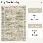 6x9 Area Rug for Living Room Washable 6x9 Non-Slip Modern Rugs for Bedroom Dinning Room Ultra-Thin Indoor Green Orange
