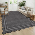 GarveeHome Washable Rug 4x6 Entryway Rug Non Slip Living Room Area Rug Black Scalloped Rugs Soft Non Shedding Low Pile Foldable Stain Resistant Carpet for Bathroom Kitchen Bedroom Nursery, Black