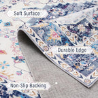 Amearea Vintage Design Area Rugs for Living Room, 4x6 Machine Washable Floral Collection Traditional Bedroom Rug, Low Pile Cute Kids Room Print Carpet, No Slip Office Kitchen Home Decor, Blue