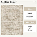 Washable Area Rug 8x10, Large Soft Rugs for Living Room Vintage Area Rugs for Bedroom Dining Room Non-Slip Stain Resistant Brown Under Table Rug