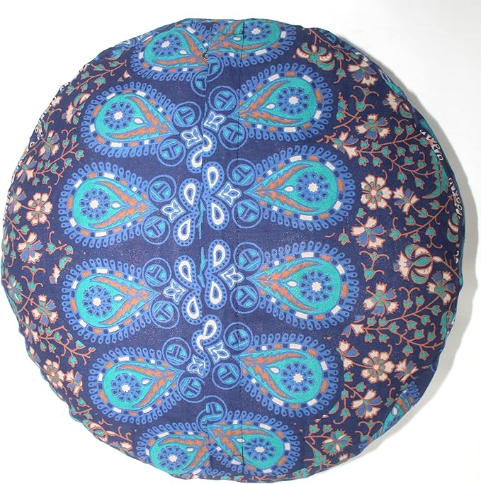 INDIAN CRAFT CASTLE ICC Mandala Barmeri Large Floor Pillow Cover Cushion Meditation Seating Ottoman Throw Cover Hippie Decorative Zipped Bohemian Pouf Ottoman Cases Blue Ombre 24" Round