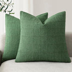 Foindtower Set of 2 Decorative Linen Check Throw Pillow Covers Neutral Farmhouse Vintage Cushion Covers Modern Boho Accent Home Decor for Sofa Chair Couch Bedroom Living Room,20×20 Inch,Forest Green