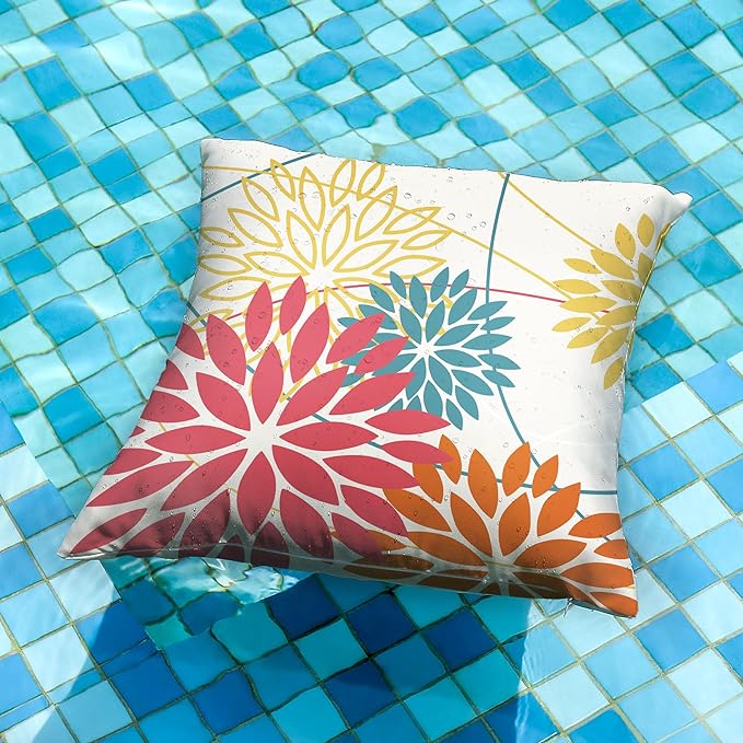 Pink and Orange Floral Pillow Covers 20x20 Set of 2 Fall Outdoor Waterproof Decorative Throw Pillows valentines Pillowcovers Polyester Cushion Case Decor for Couch Patio Funiture Garden Porch 01R20