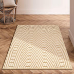 Jute Cotton Geomatric Area Rug 2x3 Feet - Natural White, Farmhouse Decorative Soft Hand Woven Door Mats Ideal Entryway, Kitchen, Kids Room | Accent Reversible Patio Rugs for Bedroom Décor