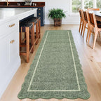 GarveeHome Scalloped Runner Rug for Hallway 2x10 Kitchen Rugs Non Slip Washable Modern Entryway Rug Farmhouse Soft Bathroom Rugs Stain Resistant Carpet for Hallway Laundry Bedroom 2'x10' Greyish Green