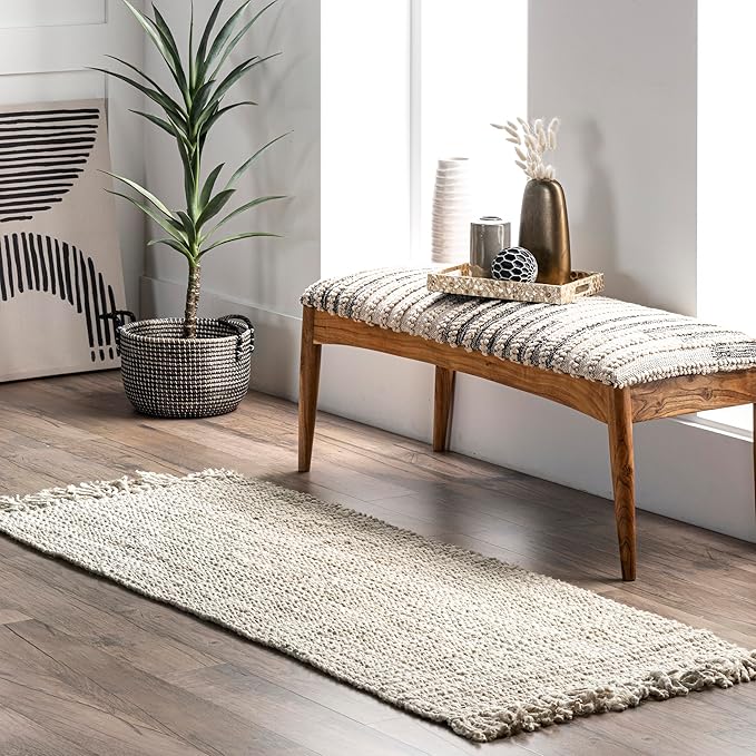 Nuloom Daniela Off-White, 2'6" x 8', Handmade, Jute, Tassel, Soft and Textured, High Traffic, Stain Resistant, Easy Clean, Durable Runner for Bedroom, Living Room, Dining Space, Foyer, Entryway