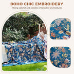 Boho Throw Blanket for Bed Cotton Spring Blankets Bedroom Living Room Twin All Season Lightweight Floral Embroidery Quilt for Couch Sofa Chair 60"x80"
