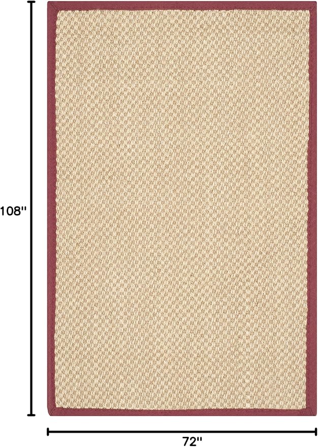 SAFAVIEH Area Rug 6x9 - Natural Fiber Collection - Maize & Burgundy, Sisal, Woven Design with Border (NF141D)