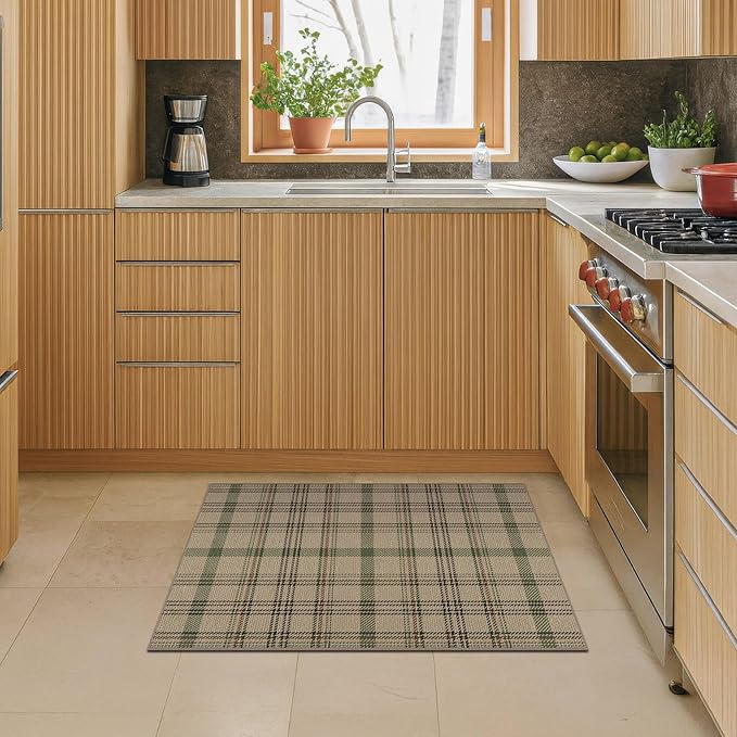 2x3 Plaid Entrance Rugs Indoor - Easy Jute Small Throw Rug for Entry Way Outdoor, Kitchen, Bathroom, Powder Room, Modern Carpet Door Mat, Non Shed Non Skid Washable Farmhouse Decor