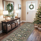 Wide Hallway Washable Runner Rug: 3x10 Water-Resistant Entryway Area Rug Vintage Soft Carpet for Living Room Non Slip Indoor Farmhouse Floor Mat for Bathroom Laundry Room(3x10,Green)