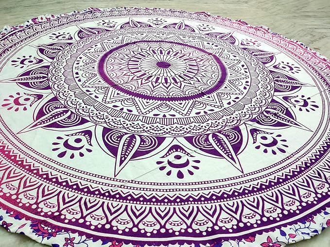 Round Beach Tapestry Turquoise Mandala Throw/Boho Hippie Beach Blanket Roundie/Indian Cotton Bohemian Large Round Table Cloth-Home Decor/Yoga Mat Meditation Picnic Rug (70", Pink)