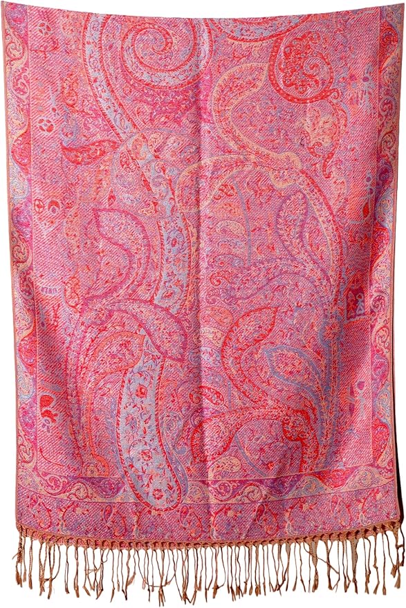 Achillea Reversible Paisley Pashmina Rave Scarf – Exotic Indian Shawls and Wraps for Evening Dresses, Festivals, All Seasons