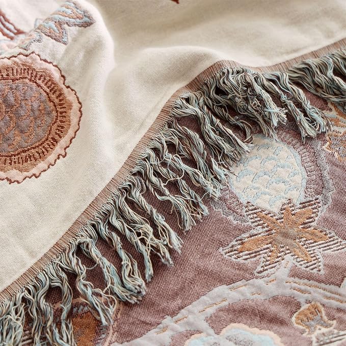 Boho Cotton Throw Blanket 60×80 Inch – Soft Breathable Muslin Throw for Couch, Sofa & Bed, Lightweight Farmhouse Decorative Blanket