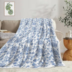 Floral Blanket Blue Floral Throw Blanket, Botanical Flowers Blankets, Soft, Flannel, Warm, Boho Flowers Bed Blankets All Season for Couch Bedroom Living Room, Blue-3 60X70 Inch