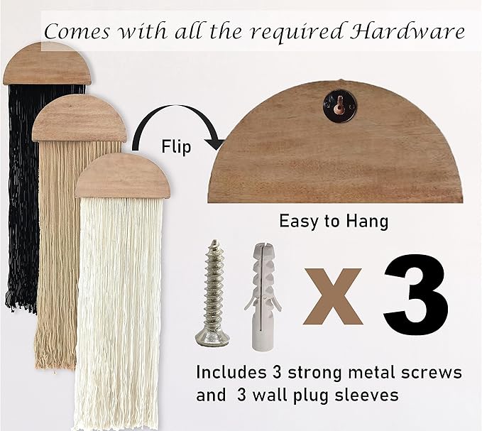 Induslyfe Macrame Wall Hanging 3 pcs Tapestry Woven Boho Home Chic Wall decor Bohemian Geometric Art Decor Bedroom Nursery Apartment Dorm Decoration Minimalistic Neutral Beige Black gift Birthday Xmas