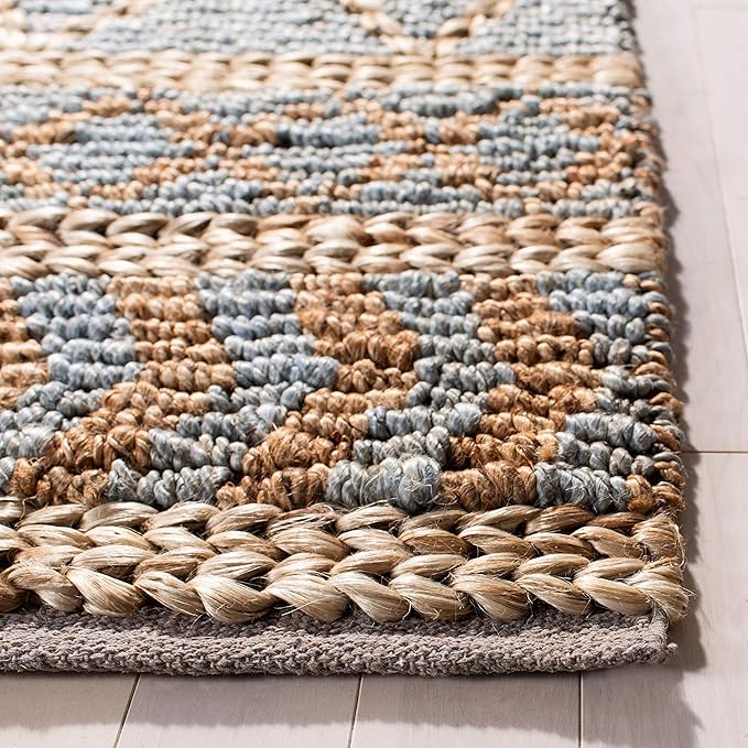 SAFAVIEH Natural Fiber Collection Accent Rug - 3' x 5', Natural & Blue, Handmade Boho Moroccan Trellis Jute, Ideal for High Traffic Areas in Entryway, Living Room, Bedroom (NF955N)