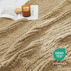Amélie Home Chunky Knit Throw Blanket for Couch, Soft Chenille Crochet Blanket for Children, 40"x50", Beige