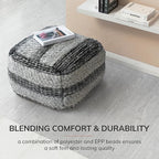 Anji Mountain Pouf Ottoman Foot Rest, Handmade Ottoman Pouf, Comfortable Foot Stool, Decorative Floor Seating for Living Room Decor, Bedroom & Home Décor Accent - Basalt Loom