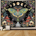 Accnicc Moth Tapestry Boho Mushroom Hippie Skull Wall Tapestry for Bedroom Aesthetic Vintage Floral Plant Moon Phase Small Tapestries Wall Hanging for Dorm Living Room Decor 48 x 36 Inch