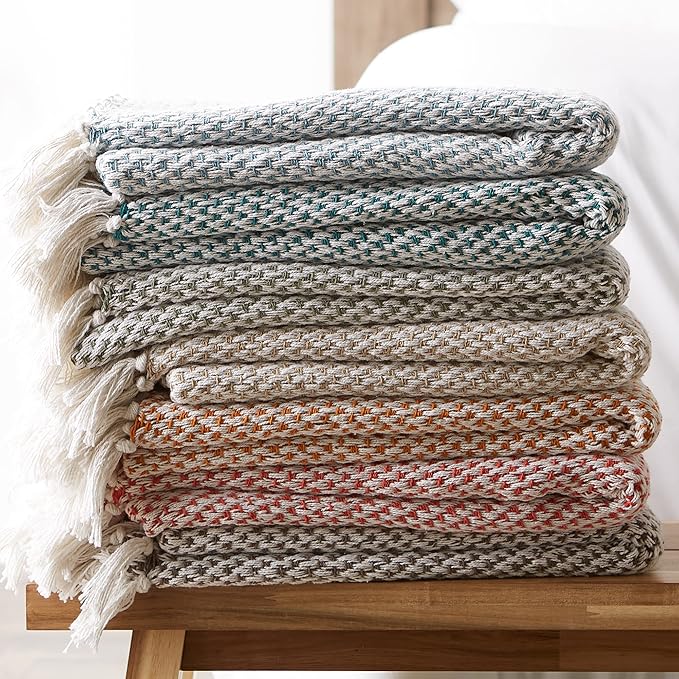 DII Woven Throw Collection 100% Cotton, Basketweave, 50x60, Teal
