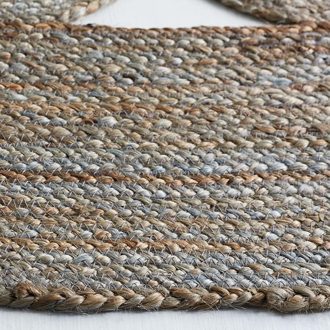 SAFAVIEH Area Rug 9' Round - Natural Fiber Collection - Large - Grey, Handmade Jute, Boho Farmhouse Braided Design (NF364C)