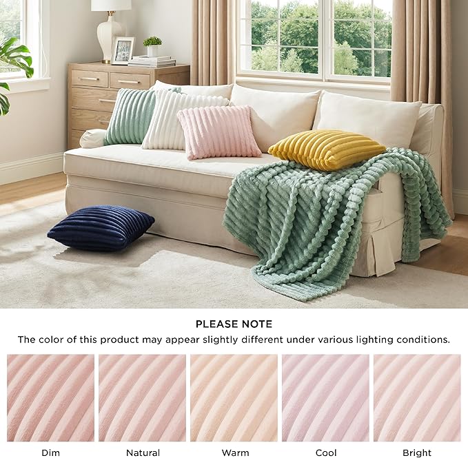 Bedsure Double-Side Striped Throw Pillow Covers 18x18 Set of 2, Spring Fluffy Crystal Pink Soft Decorative Pillow Covers, Home Decor for Couch Sofa Living Room Bedroom