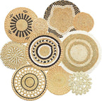 10 Pack Boho Wall Decor, 15 Inch Wall Basket Decor Round Handmade Hanging, Rattan Woven Wall Basket Decor for Living Room, Rustic Flat Elegant, Farmhouse, Bedrooms, Table Settings, Kitchen Home