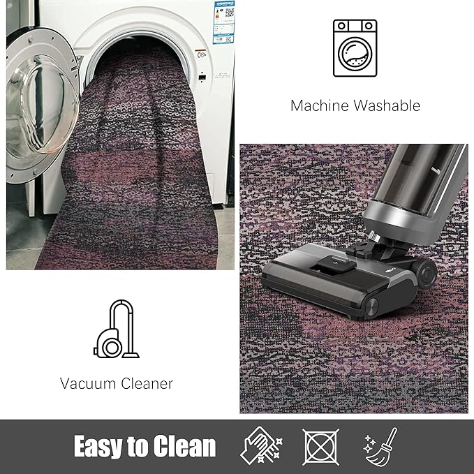 RUGSURE Washable Area Rug - 1/6 Thick - Stain & Water Resistant Non-Slip - Resistant Rug for Living Room, Bedroom, Nursery, Pet & Child Friendly, Vintage Charm Area Rugs (Burgundy, 3' x 5 ')