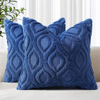 decorUhome Cozy Textured Euro Sham Throw Pillow Covers 22x22 Inch Set of 2, Soft Plush Faux Wool Dark Blue Accent Couch Pillow Covers for Modern Farmhouse Sofa Bed Living Room
