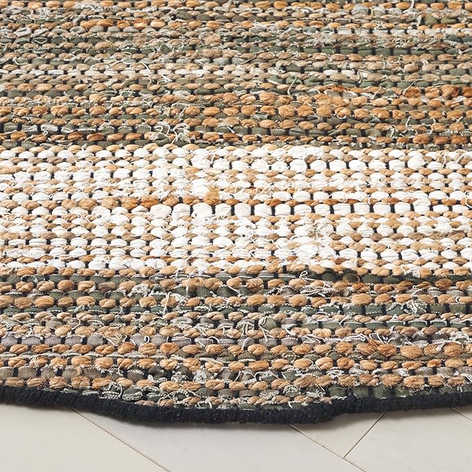 SAFAVIEH Cape Cod Collection Area Rug - 6' Round, Green & Beige, Handmade Denim & Jute, Ideal for Living Room, Bedroom, Home Office, Dining Space (CAP153Y-6R)
