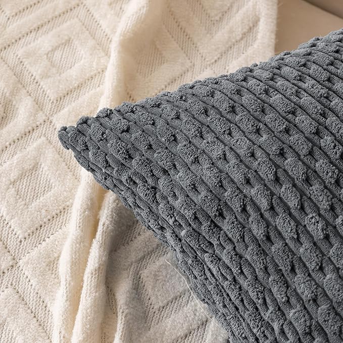 Set of 4 Medium Grey Decorative Throw Pillow Covers 20x20 Inch Corduroy Pillow Covers for Bed Couch Sofa Living Room Soft Square Cushion Cases