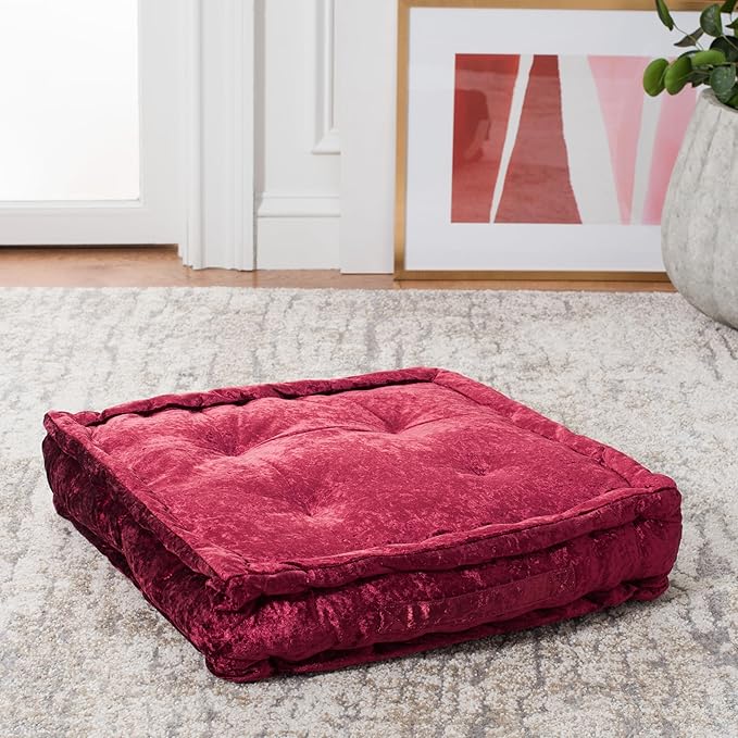 SAFAVIEH Home Collection Belia Burgundy 18-inch Square Floor Pillow with Insert