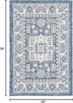 Rugs.com Outdoor Aztec Collection Rug – 2' x 3' Blue Flatweave Rug Perfect for Living Rooms, Large Dining Rooms, Open Floorplans