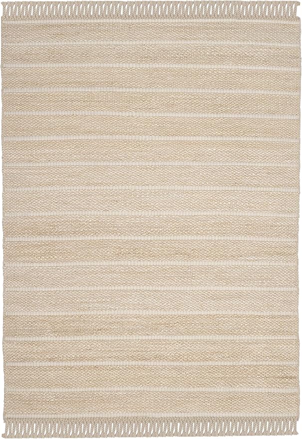 SAFAVIEH Natural Fiber Collection Area Rug - 6' Square, Ivory & Ivory, Handmade Tassel Jute, Ideal for High Traffic Areas in Living Room, Bedroom (NF550B)