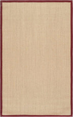 SAFAVIEH Area Rug 5x8 - Natural Fiber Collection - Maize & Burgundy, Sisal, Woven Design with Border (NF141D)