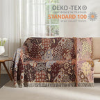 Boho Throw Blanket for Bed 60”x80”, 100% Cotton Woven Blanket for Couch Sofa, Ultra Soft 4-Layer Muslin Quilt with Patchwork Floral Printed, Farmhouse Bed Blanket/Cover for Living Room Decor