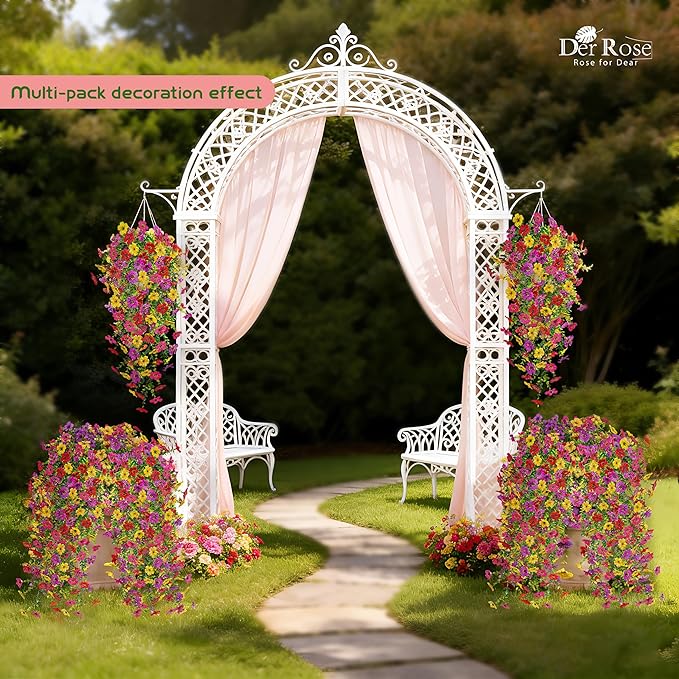 Der Rose UV Resistant Artificial Hanging Flowers for Outdoors, 4Pcs Silk Fake Dasiy Faux Hanging Flowers for Outdoor Planter Porch Balcony Yard Decor