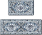 Arttown Kitchen Mats for Floor 2Pcs-Anti Fatigue Non Slip Mats for Kitchen Floor, Cushioned Waterproof & Stain-Resistant Boho Mat Set, Laundry Room, Office, Sink, Desk (Blue)