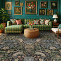 Botanical 10x14 Area Rug for Living Room, Extra Large Bedroom - Washable Rug for Dining Room Under Table Stain Resistant, Brown Green Boho Bird Vintage, Soft Floor Carpet Low Pile