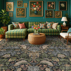 Vintage Green Rug for Extra Large Bedroom - Washable 10x12 Area Rug for Living Room, Dining Room Under Table, Boho Bird Decor, Soft Low Pile Non-Slip & Stain Resistance Brown Accent Carpet