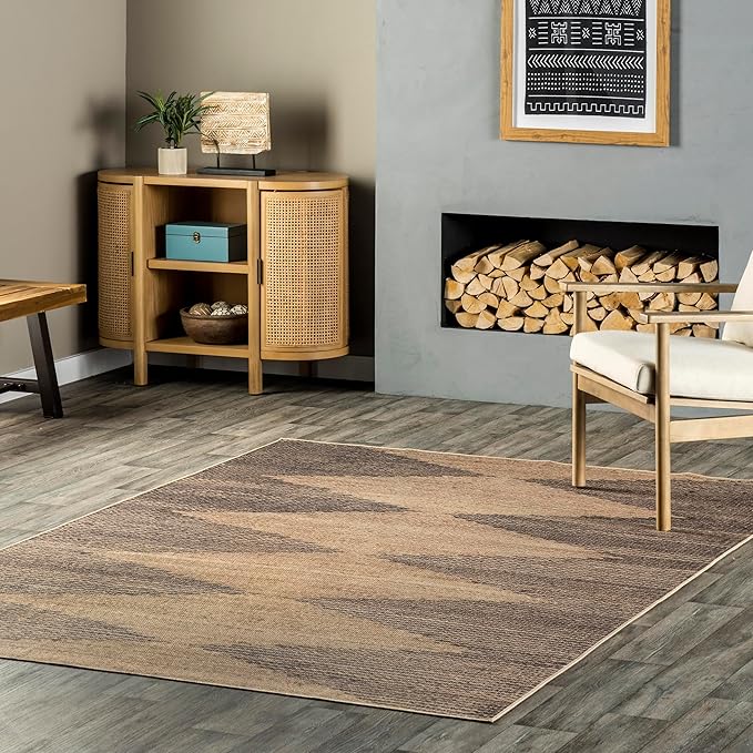 Nuloom Dori Natural/Grey, 3' x 5', Geometric, Recycled Polyester, Soft and Textured, High Traffic, Stain Resistant, Easy Clean, Durable Washable Runner for Bedroom, Living Room, Dining, Den, Foyer