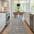 2x6 Runner Rug, Washable Kitchen Rugs, Grey Boho Vintage Floral Hallway Runner, Non Slip Low Pile Area Rug Carpet for Indoor Hallway, Kitchen, Laundry Room and Bathroom(Taupe/Grey 2x6ft)