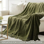 Chenille Throw Blanket for Couch 50"X 60", Soft Cozy Throws with Fringe Tassel for Bed Sofa Chair Cover, Lightweight Knitted Decorative Boho Blankets for Living Room, Olive Green