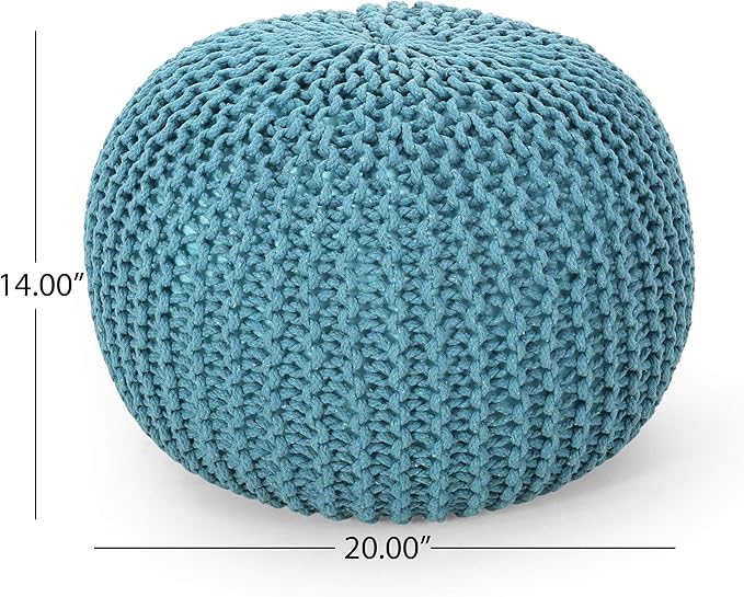 Nahunta Knitted Round Pouf - Cotton - Aqua