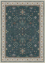 Dark Green Oushak 5x7 Living Room Rug - Modern Vintage Boho Eclectic Floral Pastel, Washable Low Pile Non-Slip Large Area Rugs for Nursery Dining Under Table Bedroom Lounge
